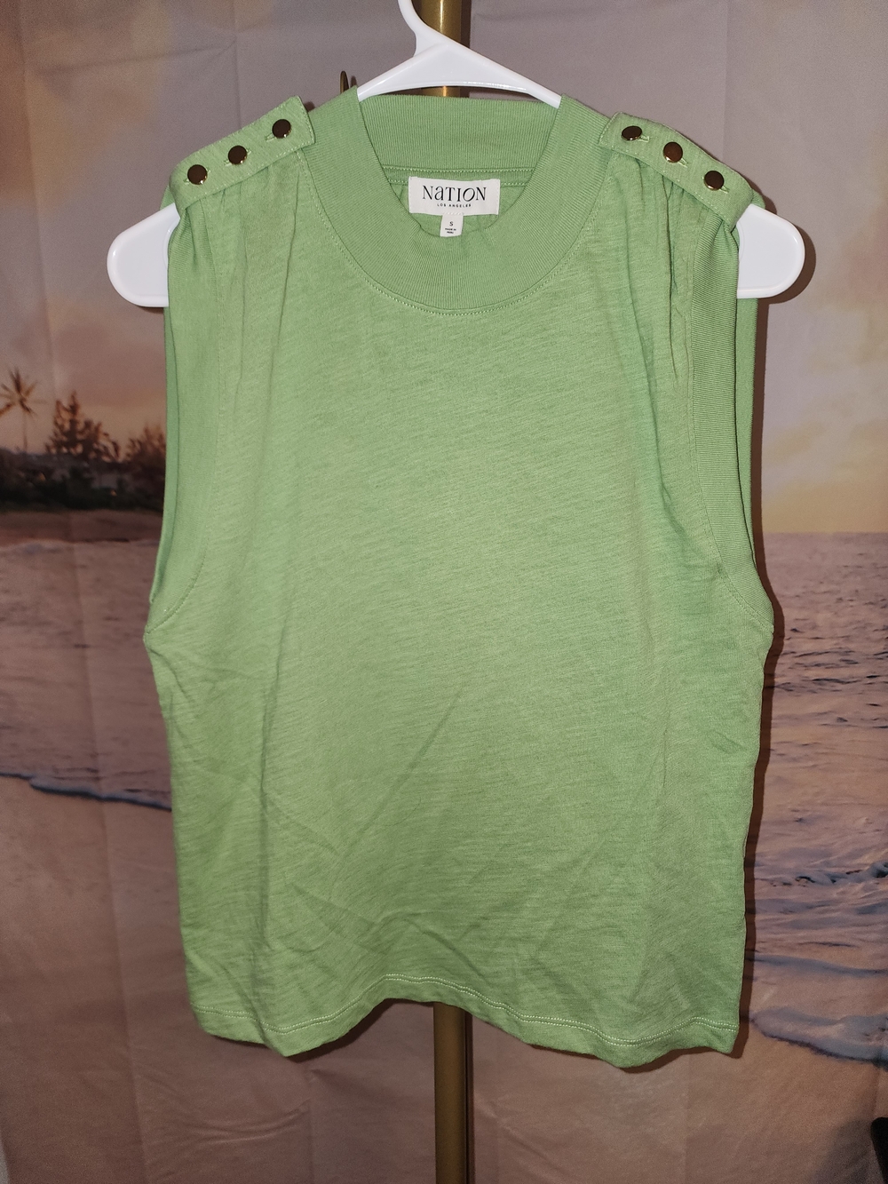 Nation Los Angeles Light Green Button-Shoulder Tank